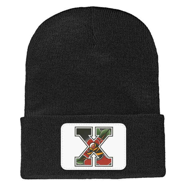 X Rose Tattoo Straight Edge Cuffed Knit Beanie